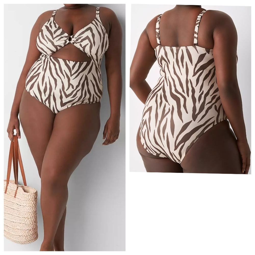 Cacique Lightly Lined No-Wire  One Piece Zebra Print Swimsuit Sz 18